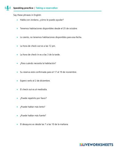 Speaking practice - Taking a hotel reservation
