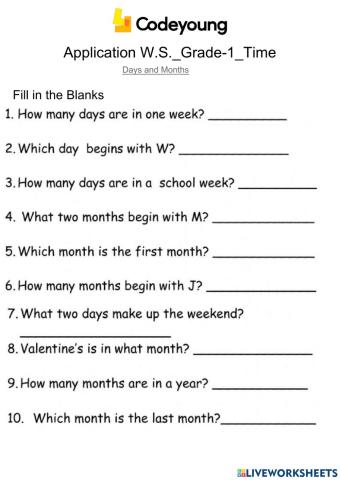 Days and Months-Concept CW