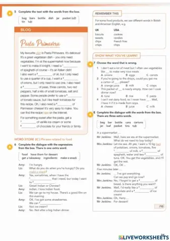 Focus one Unit 1 Food vocabulary workbook