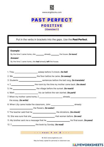 Past Perfect Simple -Positive Exercise 1