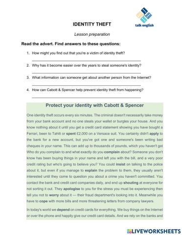 IDENTITY THEFT-Lesson prep
