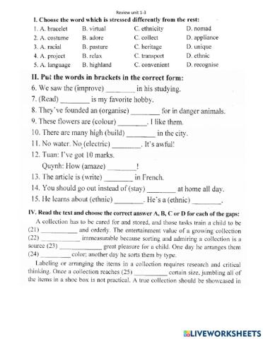 Lop 8- unit 3- review unit 1-3