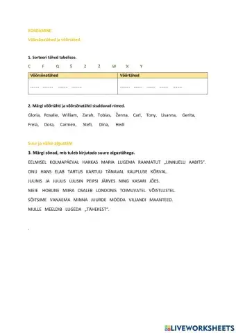 Võõrsõnatähed ja võõrtähed. Suur algustäht