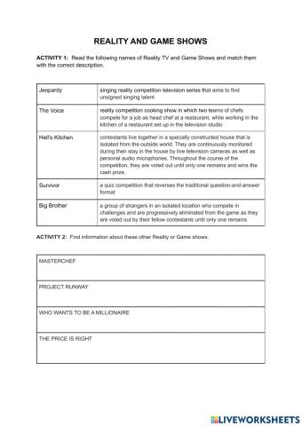 Reality and game shows