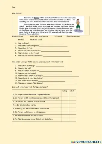 Leseverstehen - Maritna und das Essen