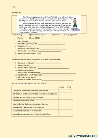 Leseverstehen - Maritna und das Essen