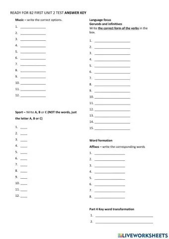 Unit 2 Answer sheet Ready for First