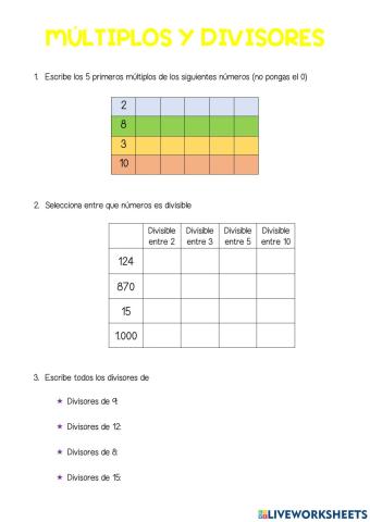 Múltiplos y divisores