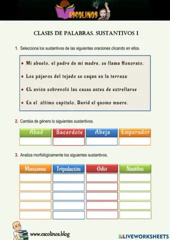 Clases de palabras. Sustantivos I