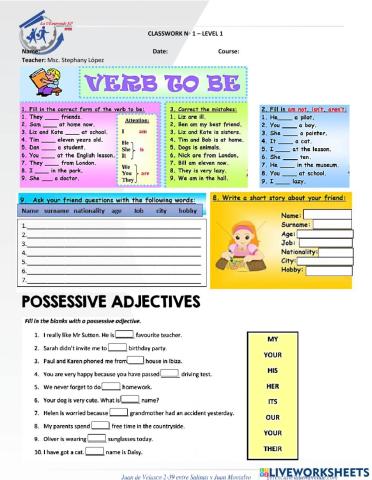 Verb to be - possessive adjectives