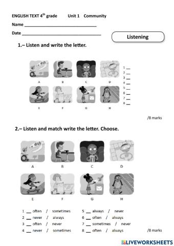 4rh L. U1 English Test listening and reading