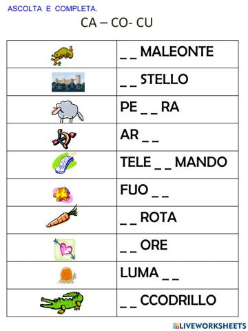Ascolta e scrivi: ca ca cu