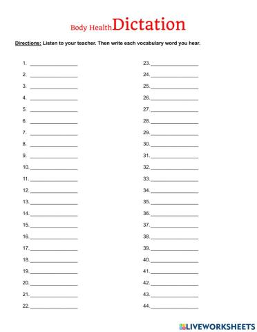 Body Heath Problems Dictation