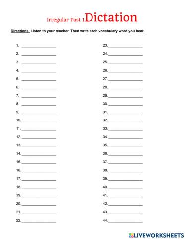 Irregular Past Tense 1 Dictation