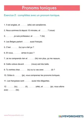 Les Pronoms Toniques