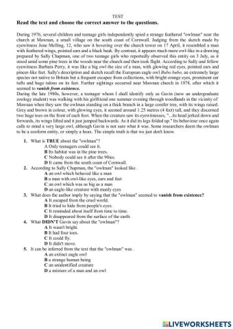 Reading Tasks 10th grade