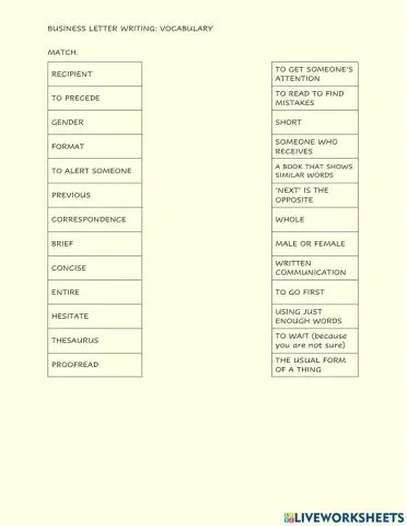 Vocabulary: Business Letter Format