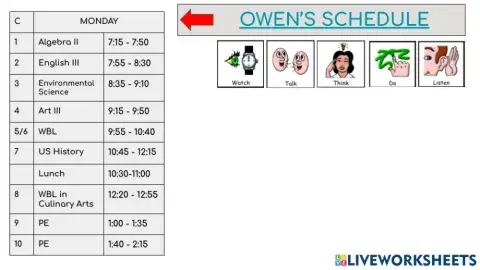 Owen Monday Schedule