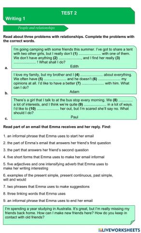 EXAM BOOSTER test 2 - wRITING 1