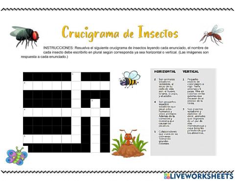 Crucigrama de insectos