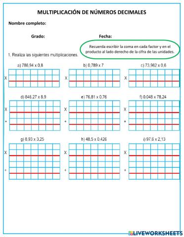 Multiplicación de números DEcimales