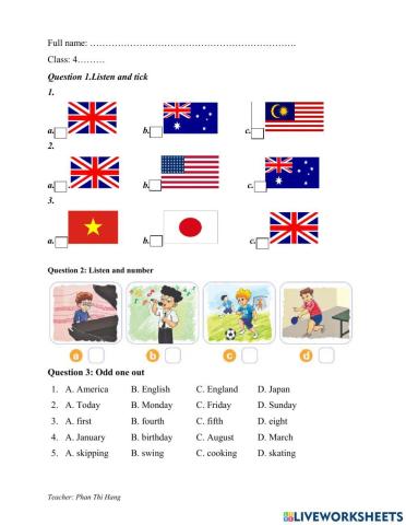 Test review unit 1 - unit 5 english 4