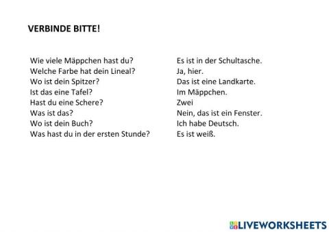 In der Schule - verbinde bitte