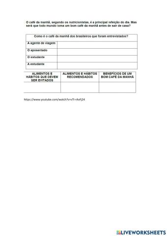 CAFÉ DA MANHÃ NUTRITIVO