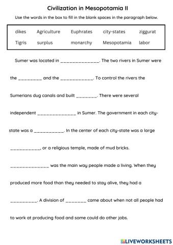 Civilization in Mesopotamia II