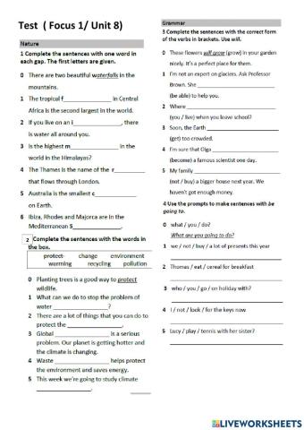 Test ( Focus 1- Unit 8)