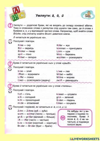 Правила читання. Умляути.