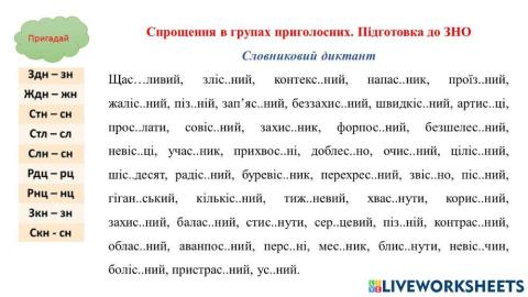 Спрощення в групах приголосних. Підготовка до ЗНО