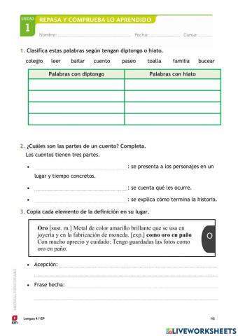 Prueba tema 1 lengua clase rock