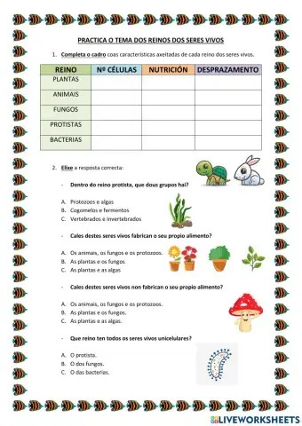 Repasa os reinos dos seres vivos