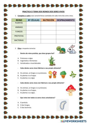 Repasa os reinos dos seres vivos