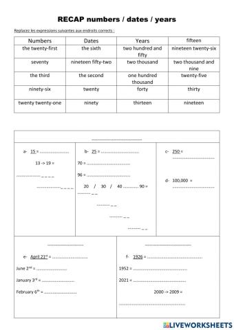 Recap numbers-dates-years