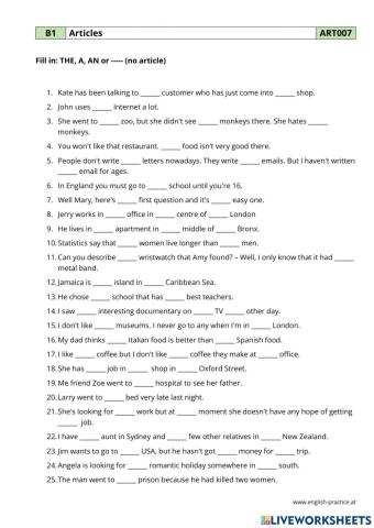 Definite and indefinite articles practice