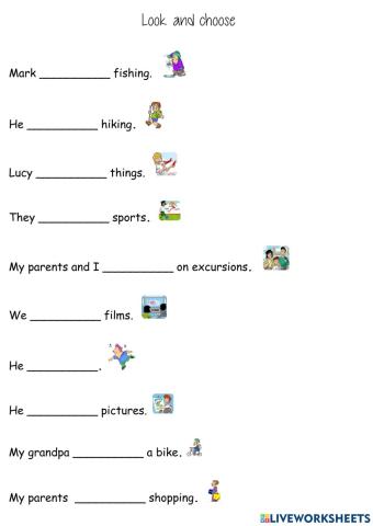 Look and choose present simple free time