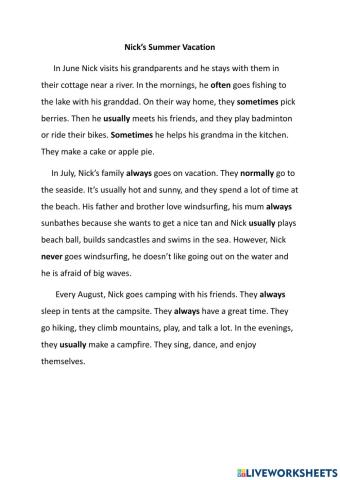 Nick's summer vacation