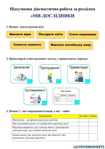 Діагностична робота №1 до розділу -Ми - дослідники-