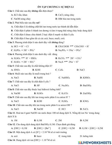 Ôn tập chương sự điện li
