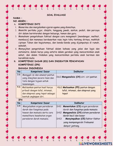 Soal Evaluasi Tema 4 ST1 PB 1 Kelas 5