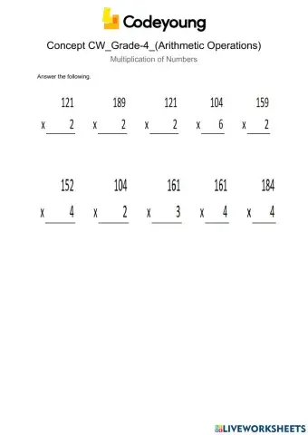 LO1 Multiplication of Numbers Concept CW