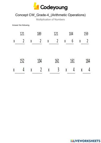 LO1 Multiplication of Numbers Concept CW