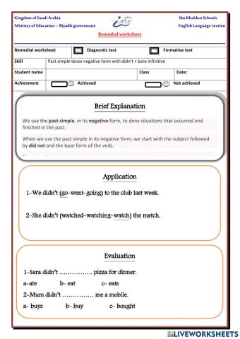 Past simple negative form
