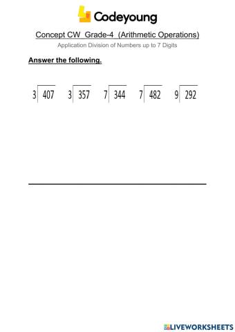 Application Division of Numbers up to 7 Digits Concept CW