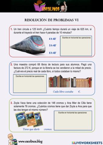 Matemáticas 5º. Resolución de problemas VI