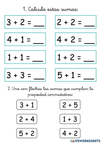 Sumas y propiedad conmutativa.