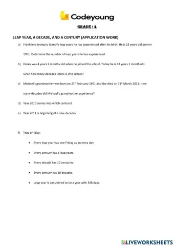 Leap year, a decade, and a century (application work)