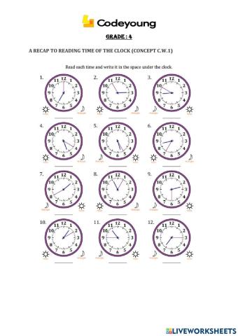 A recap to reading time of the clock (concept c.w.1)